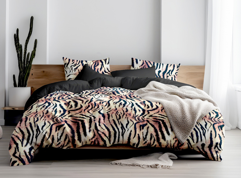 Ervi Bavlněné Saténové povlečení DELUXE DUO - Elegance Tygří/černé