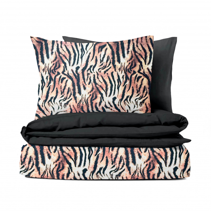 Ervi Bavlněné Saténové povlečení DELUXE DUO - Elegance Tygří/černé