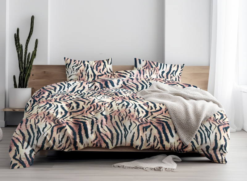 Ervi Bavlněné Saténové povlečení DELUXE - Elegance Tygří