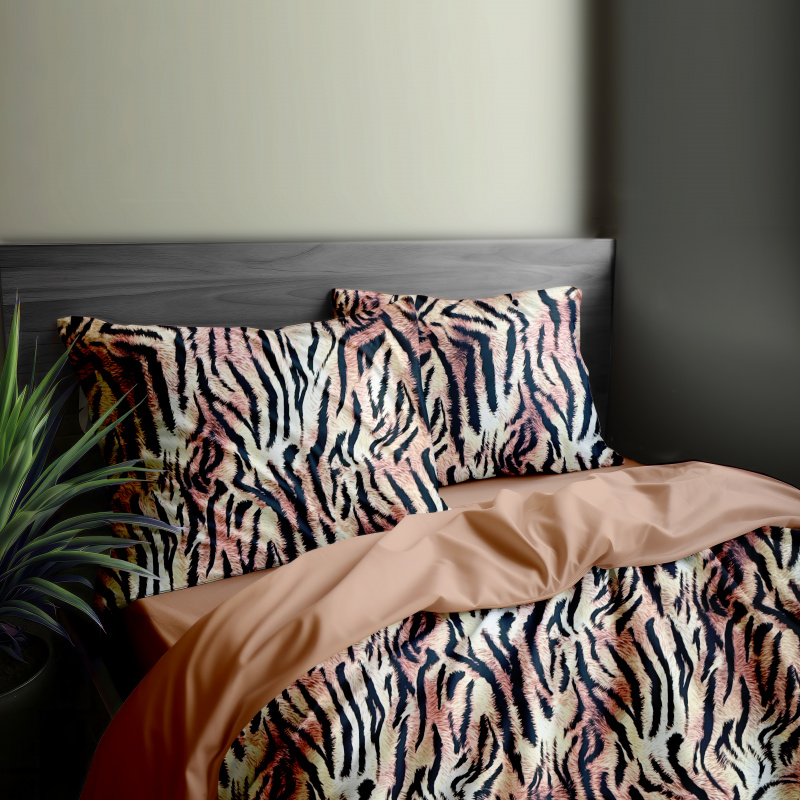 Ervi Bavlněné Saténové povlečení DELUXE DUO - Elegance Tygří/béžové