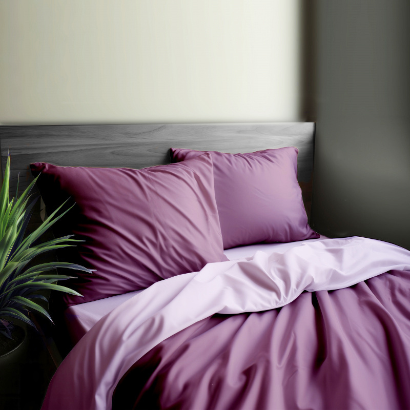 #Ervi Luxsusní saténové oboustranné bavlněné povlečení světle fialové/fialové 200x220cm