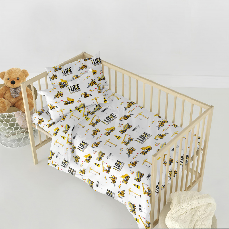 Ervi bavlněné povlečení do postýlky - auta a bagry
