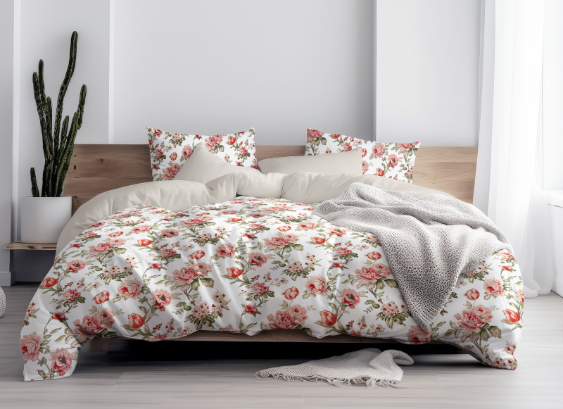 Ervi Bavlněné povlečení oboustranné - Šepot květin/béžové