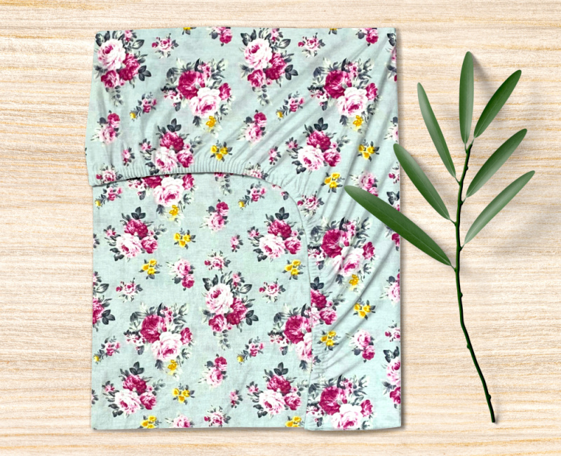 Ervi bavlněné napínací prostěradlo - Růžičky na šedém