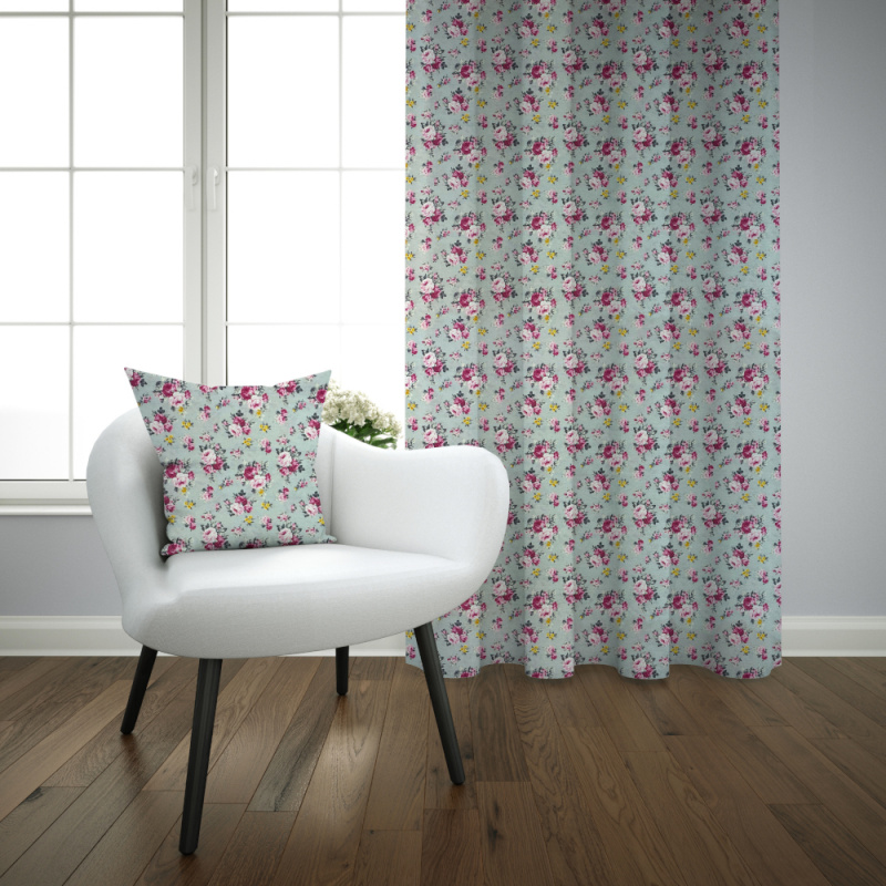 Ervi bavlněný závěs - Růžičky na šedém