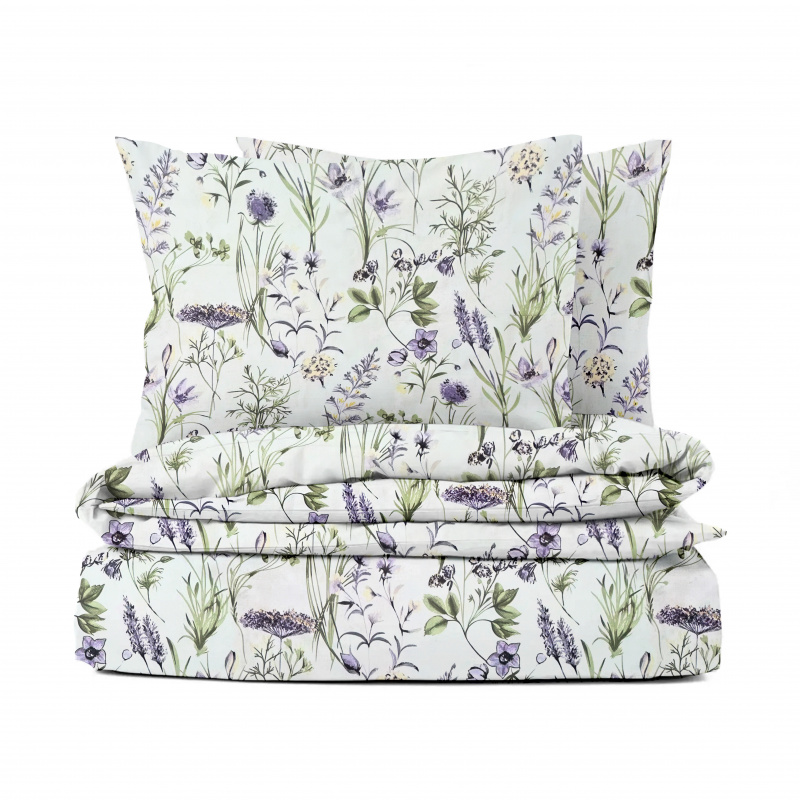#Ervi Bavlněné povlečení - fialová letní louka 140x200 cm + 70x90 cm