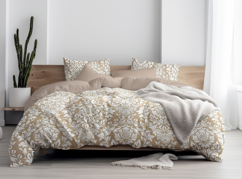 Ervi Bavlněné povlečení oboustranné - Královský ornament/hnědé