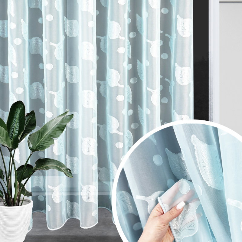 Ervi voálová záclona s olůvkem listy - modrá, metráž