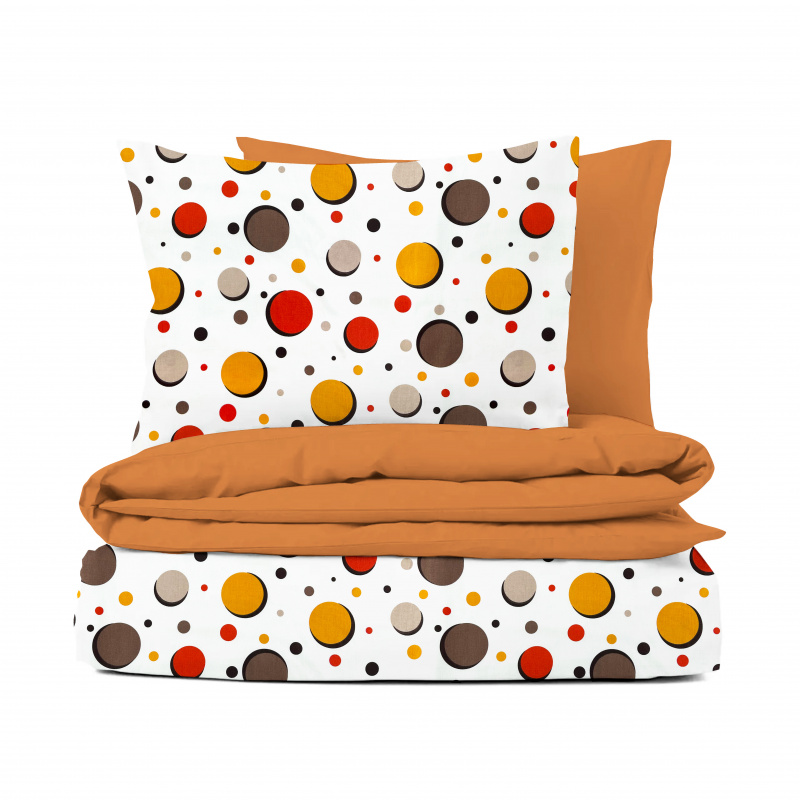 #Ervi bavlněné povlečení oboustranné - barevné kruhy/oranžové 140x200 cm + 70x90 cm