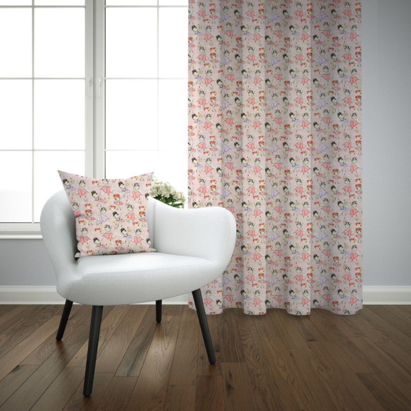 Ervi bavlněný závěs  Ervi - baleríny na růžovém