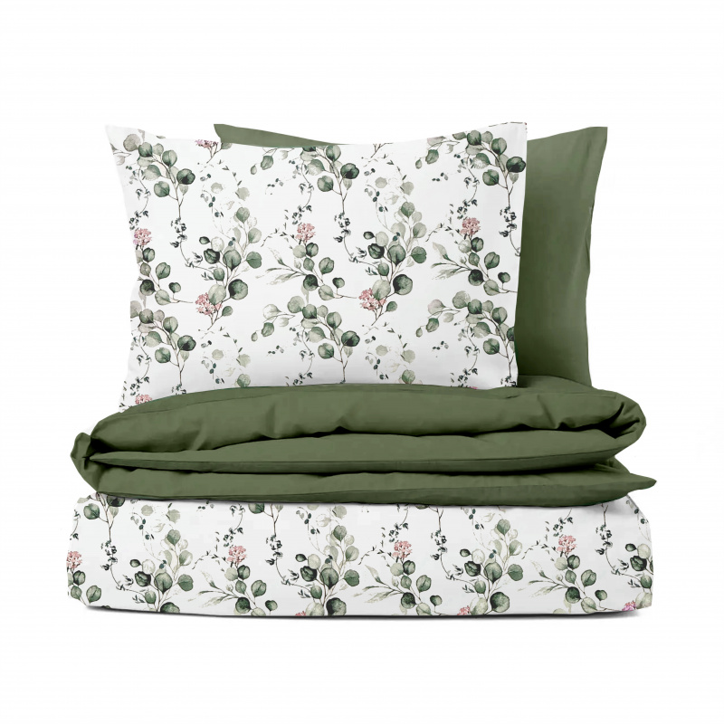 Ervi Bavlněné povlečení oboustranné - Eukalyptový dotek 2/olivové