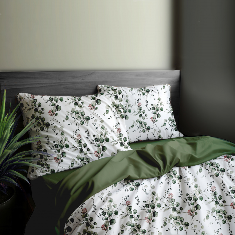 Ervi Bavlněné povlečení oboustranné - Eukalyptový dotek 2/olivové