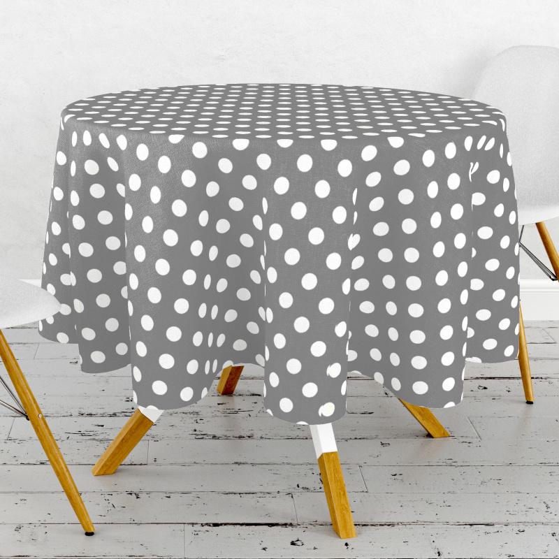 Ubrus PVC kulatý DC-416 – Puntíky na šedém (různé velikosti)