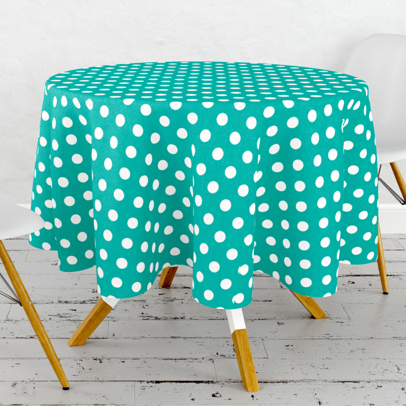 Ubrus PVC kulatý DC-416 – Puntíky na tyrkysovém (různé velikosti)
