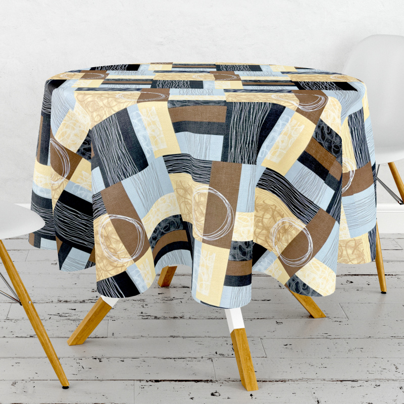 Ubrus PVC kulatý DC-225 – Moderní geometrie hnědá (různé velikosti)