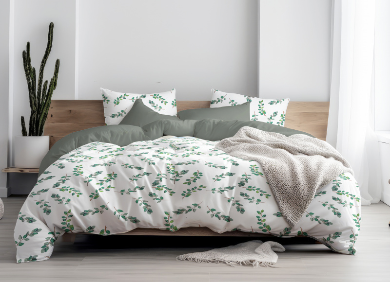 Ervi Bavlněné povlečení oboustranné - Zahradní pohoda/šalvějově zelené