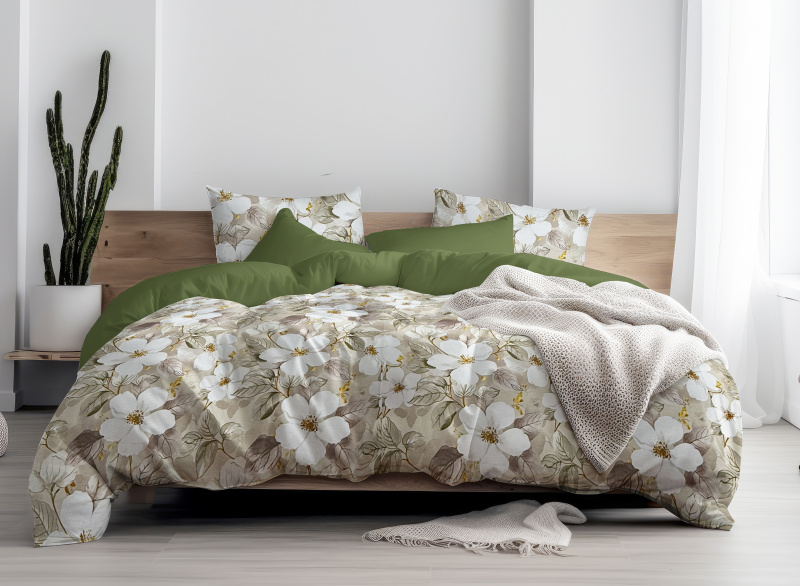 Ervi Bavlněné povlečení oboustranné - Tichá romance/olivové