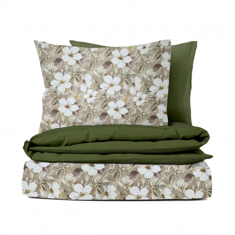 Ervi Bavlněné povlečení oboustranné - Tichá romance/olivové