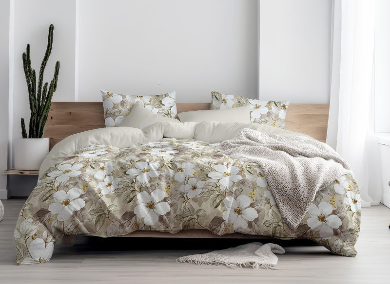 Ervi Bavlněné povlečení oboustranné - Tichá romance/béžové