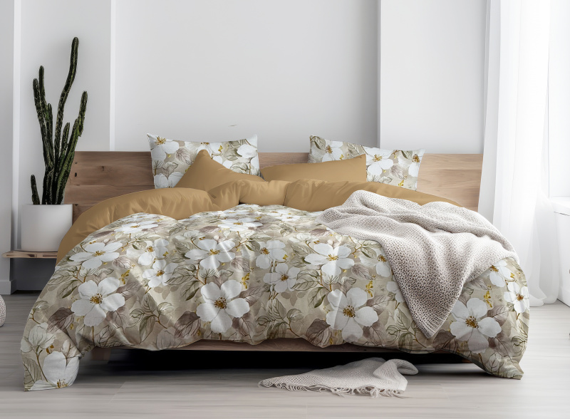 Ervi Bavlněné povlečení oboustranné - Tichá romance/hnědé