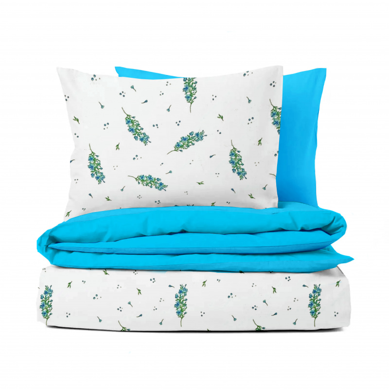 Ervi Bavlněné povlečení oboustranné - Modrý květ jara/světle modré