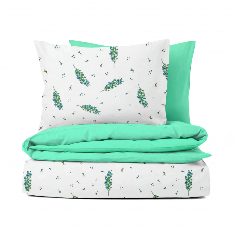 Ervi Bavlněné povlečení oboustranné - Modrý květ jara/tyrkysové