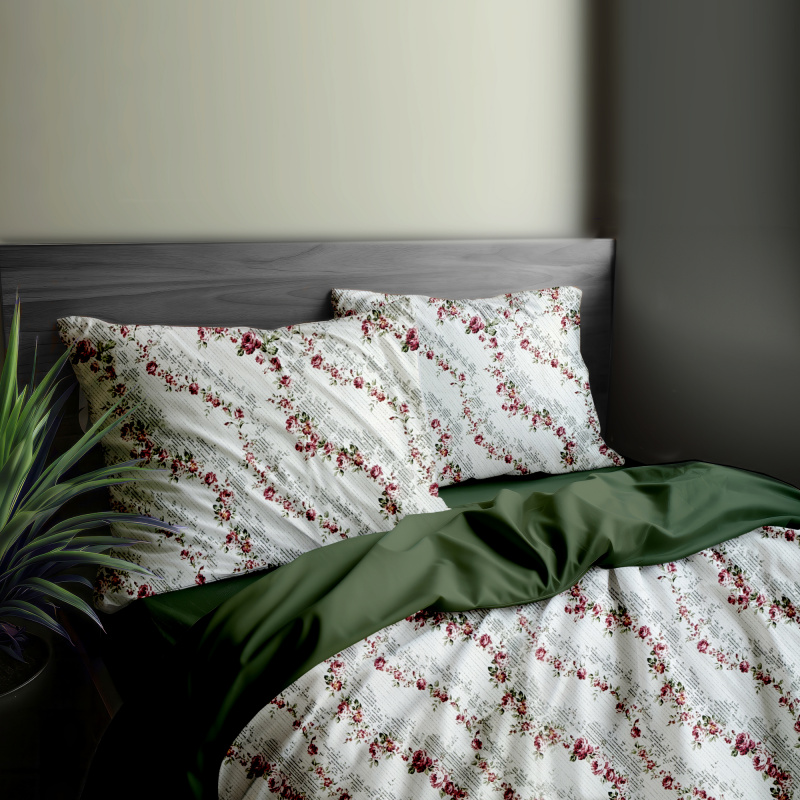 Ervi Bavlněné povlečení oboustranné - Květinová stezka/olivové