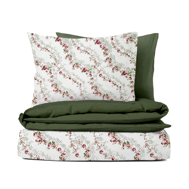 Ervi Bavlněné povlečení oboustranné - Květinová stezka/olivové