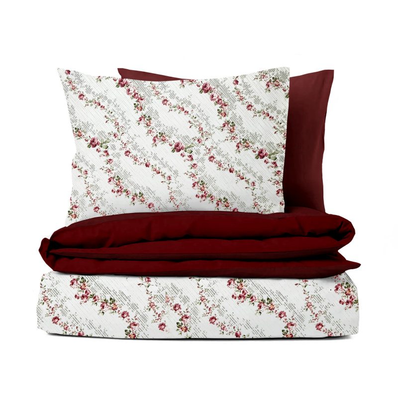 Ervi Bavlněné povlečení oboustranné - Květinová stezka/bordo
