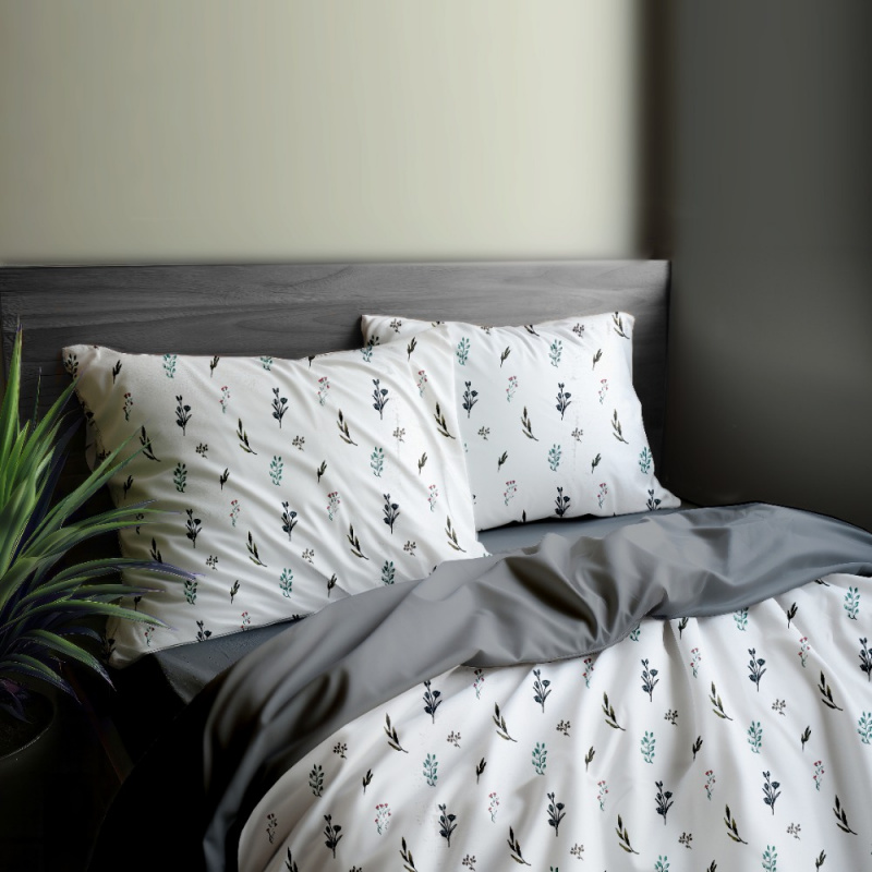 Ervi Bavlněné povlečení oboustranné - Louka snů 2/tmavě šedé