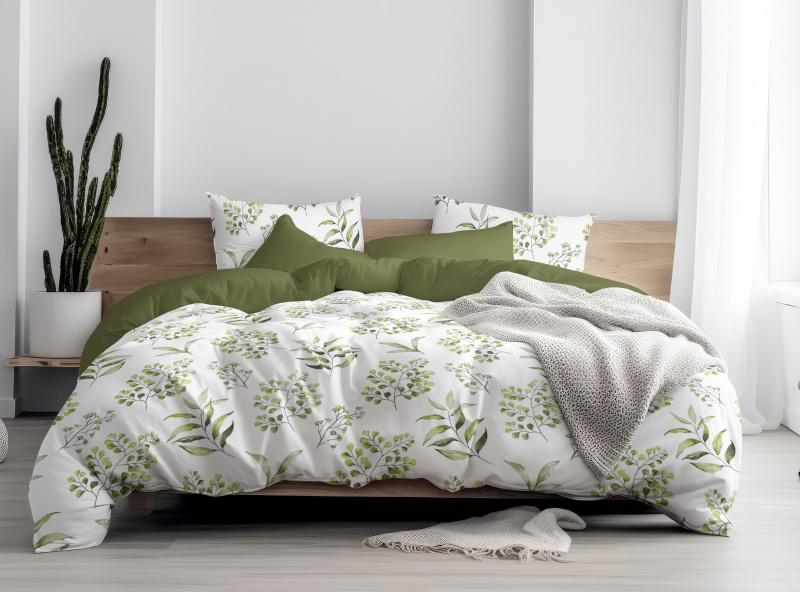 Ervi Bavlněné povlečení oboustranné - Zelená harmonie/olivové