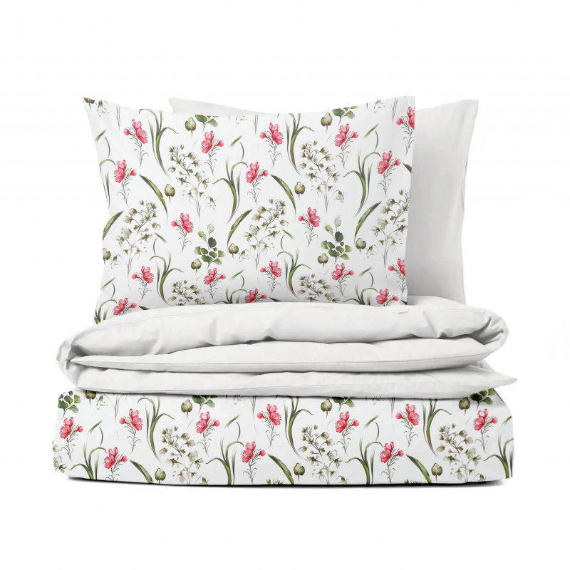 Ervi Bavlněné povlečení oboustranné - Dotek květů/bílé