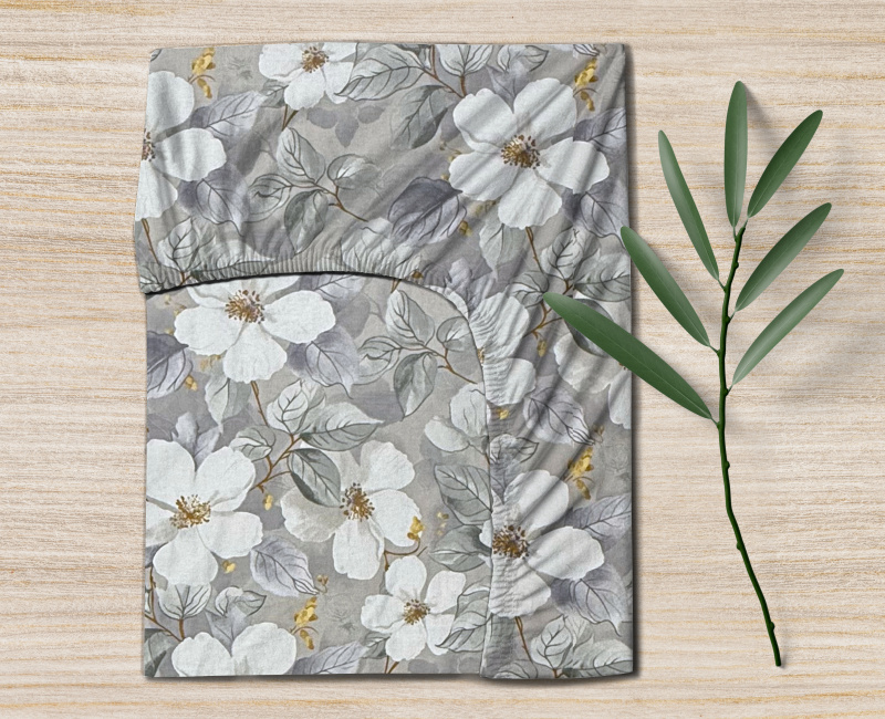 Ervi Bavlněné napínací prostěradlo - Tichá romance šedé