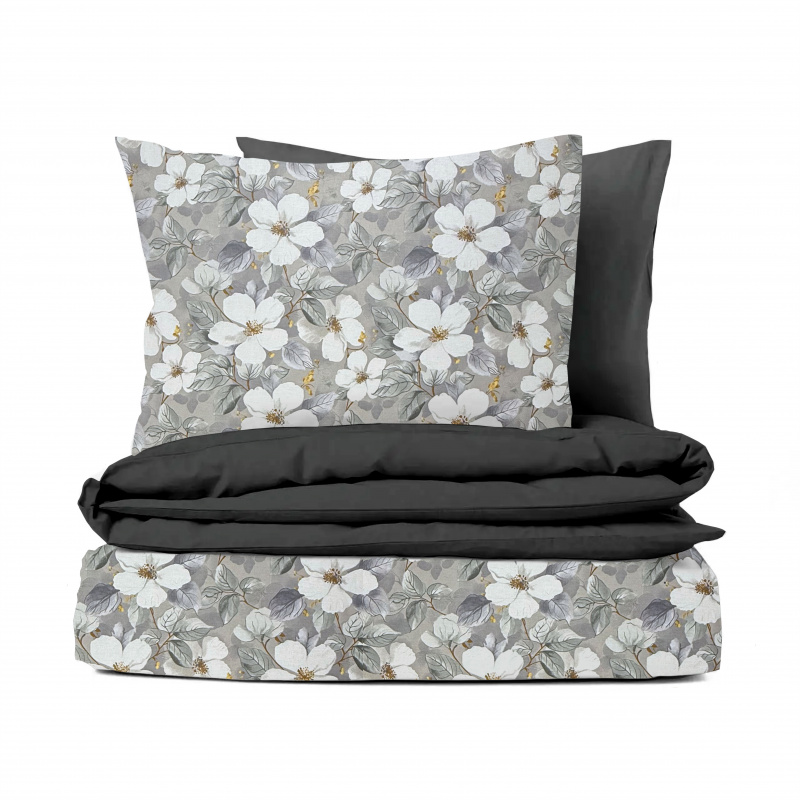 Ervi Bavlněné povlečení oboustranné - Tichá romance šedé/černá