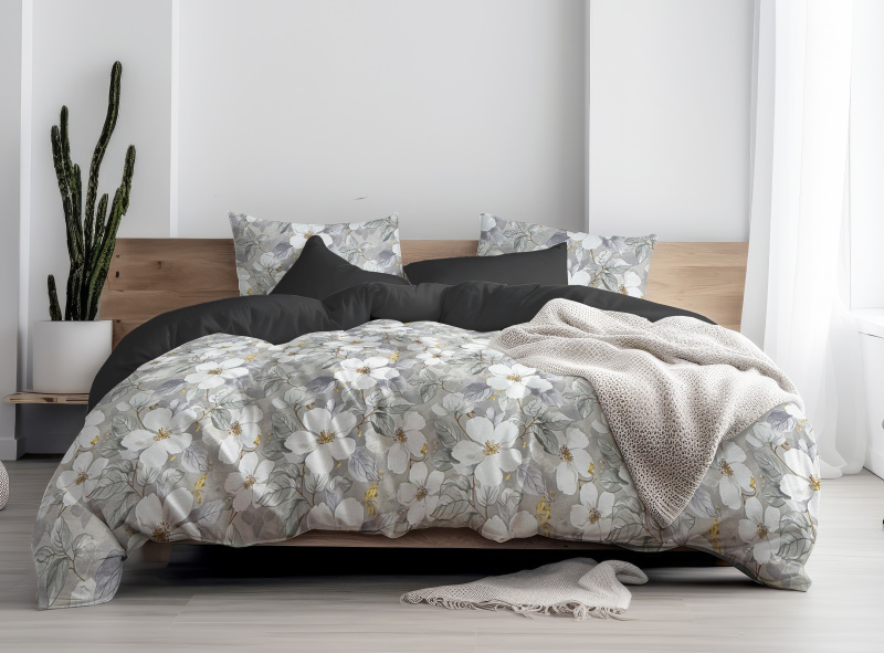Ervi Bavlněné povlečení oboustranné - Tichá romance šedé/černá