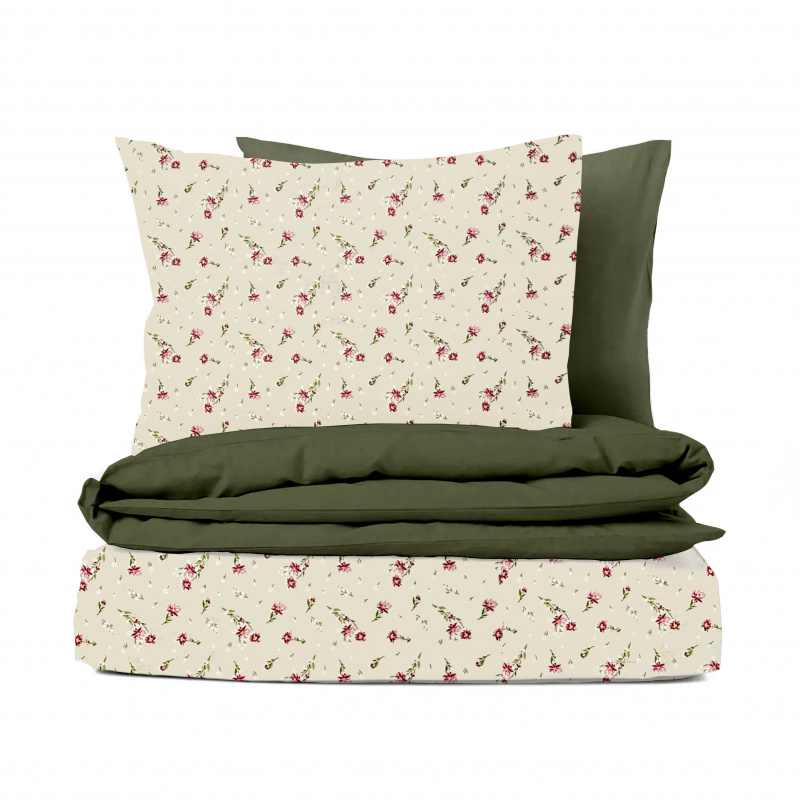 Ervi Bavlněné povlečení oboustranné - Jemná louka/olivové