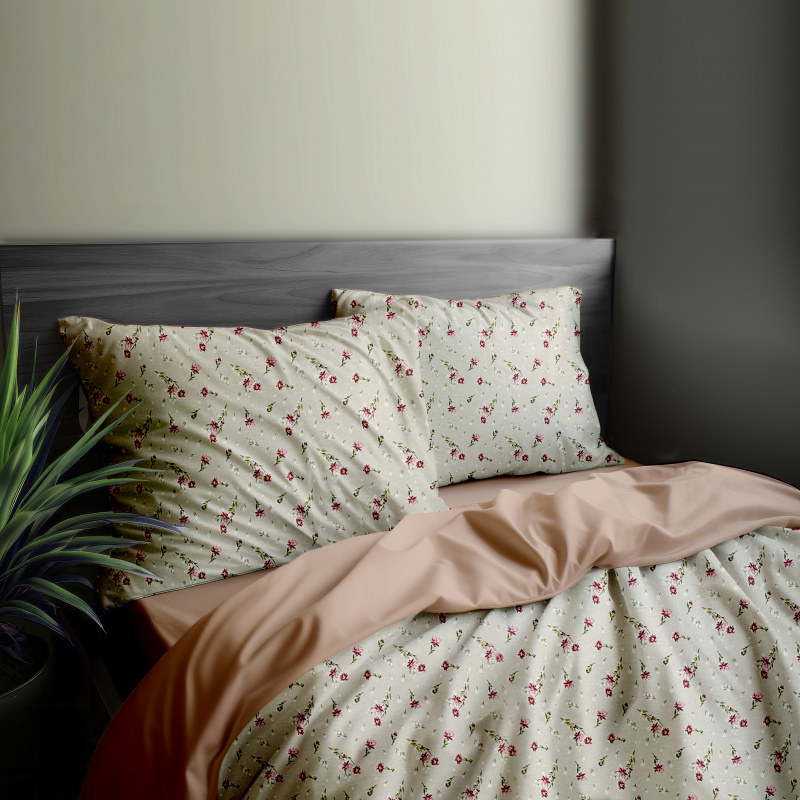 Ervi Bavlněné povlečení oboustranné - Jemná louka/světle hnědé