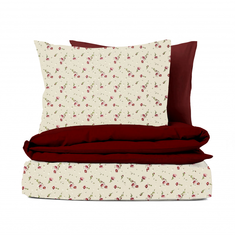Ervi Bavlněné povlečení oboustranné - Jemná louka/bordo