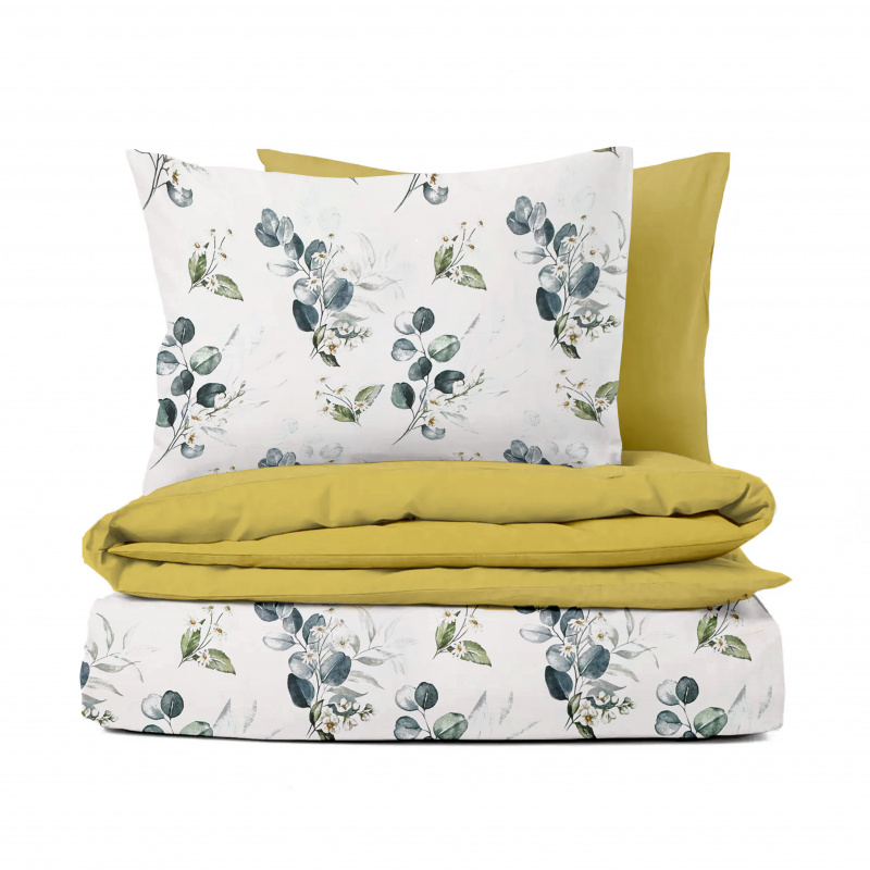 Ervi Bavlněné Saténové povlečení DELUXE DUO - Dotek Přírody/žluté