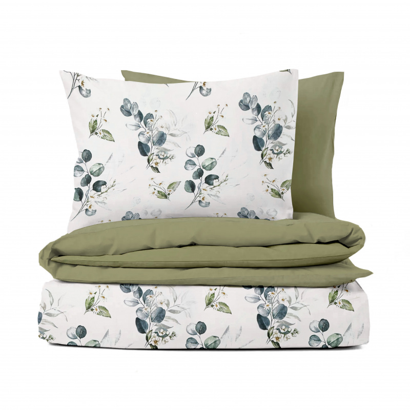 Ervi Bavlněné Saténové povlečení DELUXE DUO - Dotek Přírody/olivové