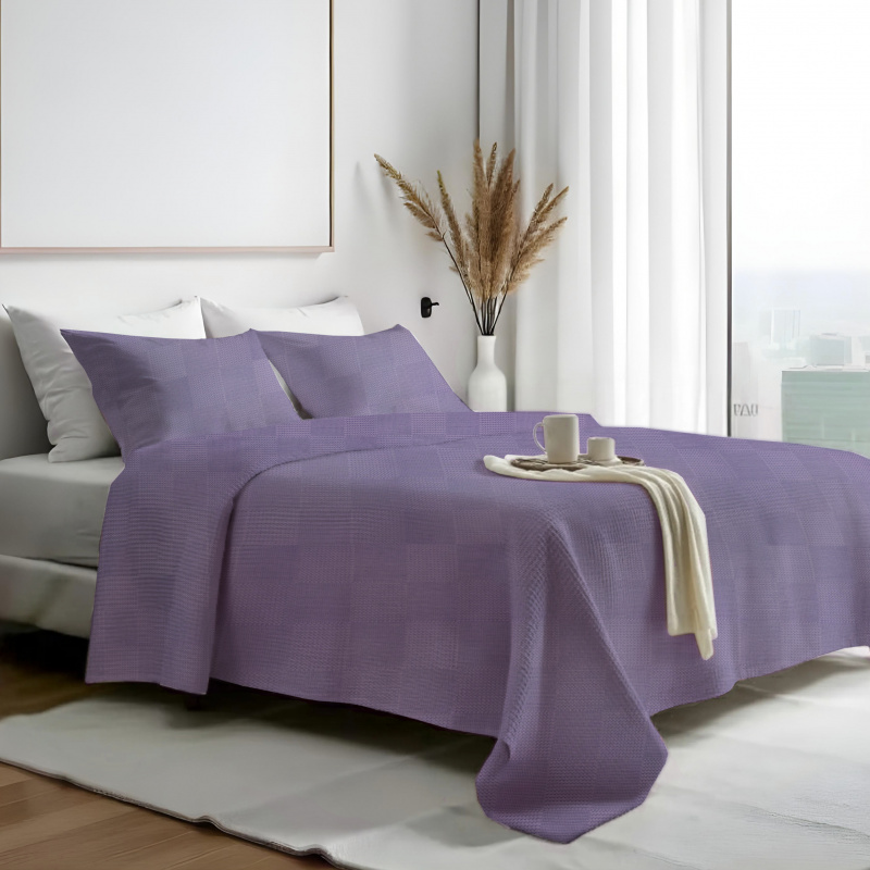 Ervi 100% Bavlněný multifunkční deka-přehoz na postel Waffle - Fialový