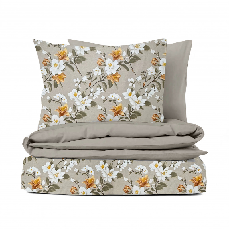 Ervi Bavlněné povlečení oboustranné - Magnóliový klid/béžové