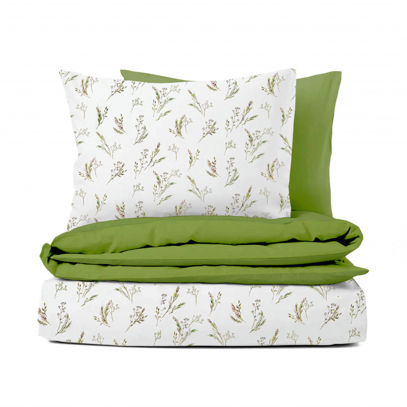 Ervi Bavlněné Saténové povlečení DELUXE DUO - Jemné bylinky/zelené