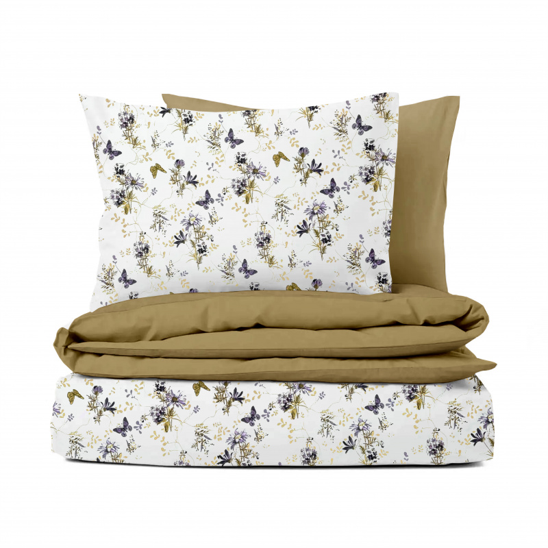 Ervi Bavlněné povlečení oboustranné - Tanec motýlů/hořčice