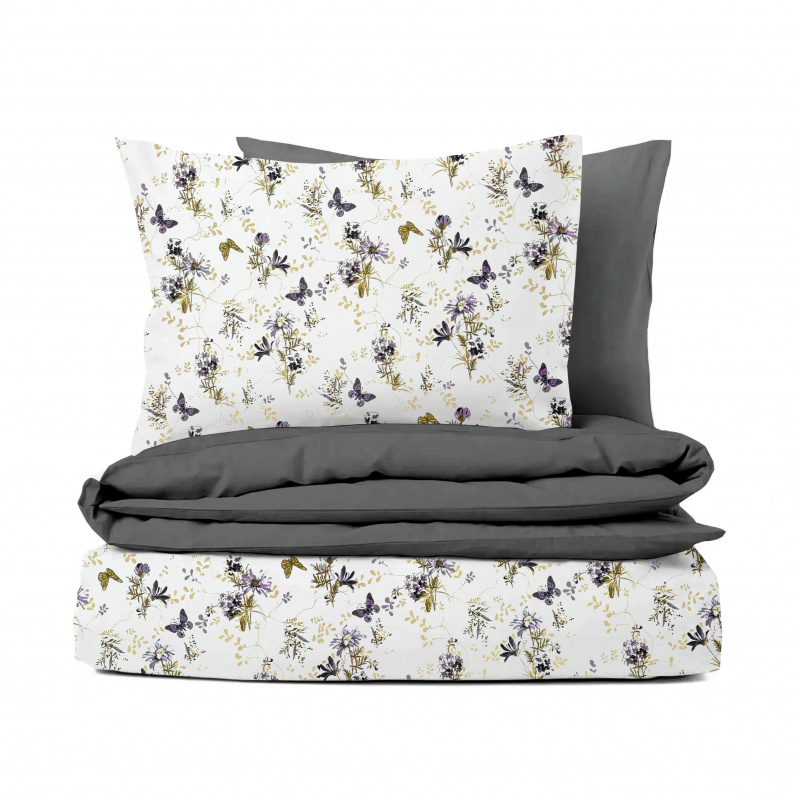Ervi Bavlněné povlečení oboustranné - Tanec motýlů/tmavě šedé