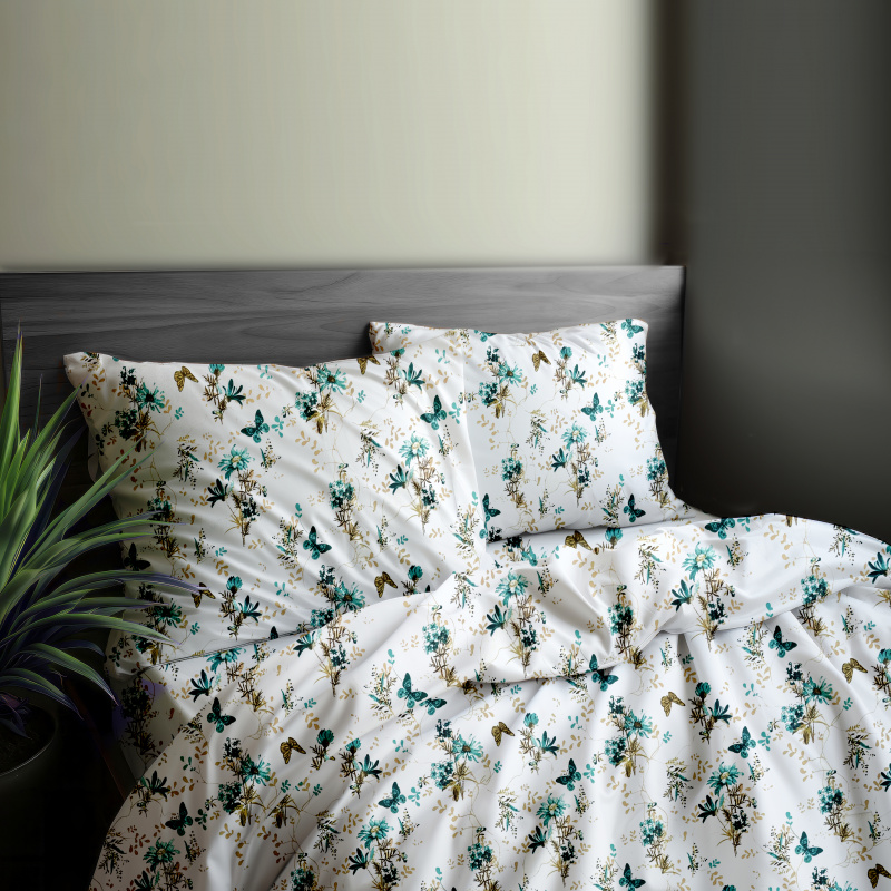 Ervi Bavlněné povlečení - Tanec motýlů tyrkysový
