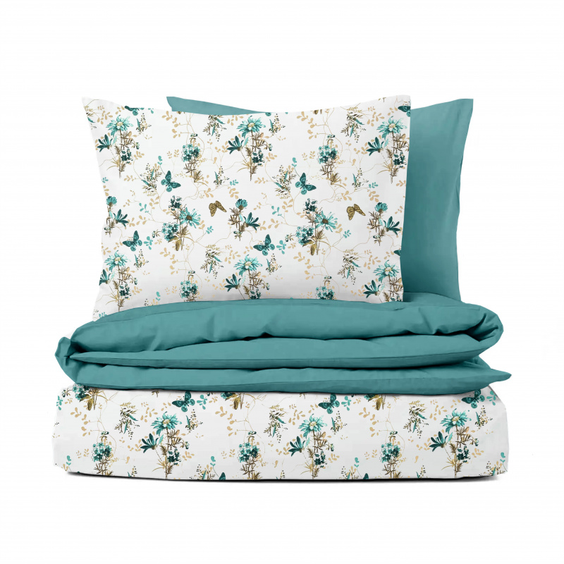Ervi Bavlněné povlečení oboustranné - Tanec motýlů tyrkysový/akvamarín