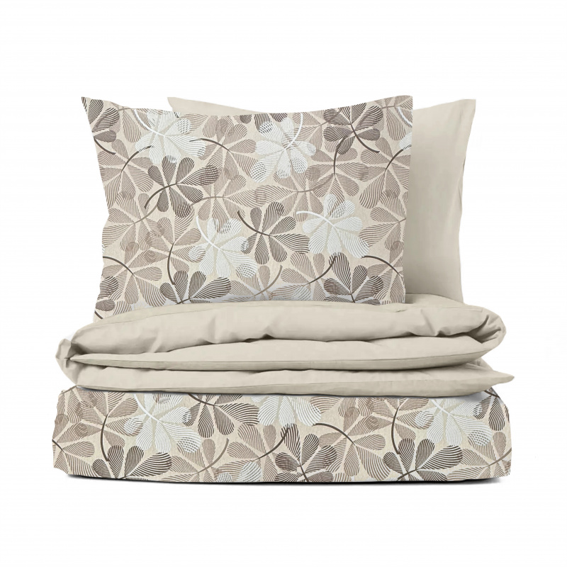 Ervi Bavlněné povlečení oboustranné - Listová poezie/béžové