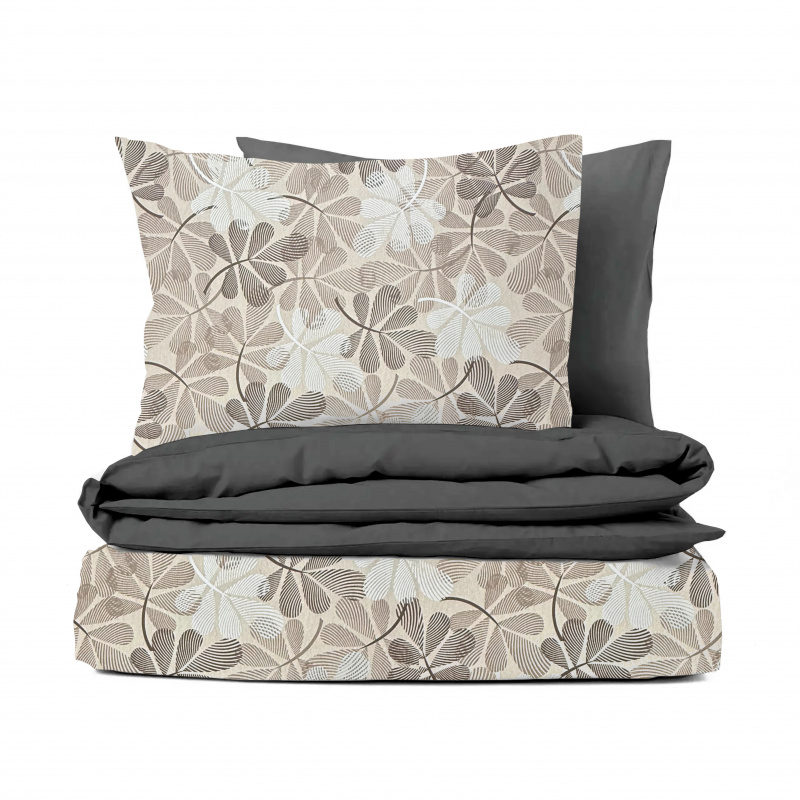Ervi Bavlněné povlečení oboustranné - Listová poezie/tmavě šedé