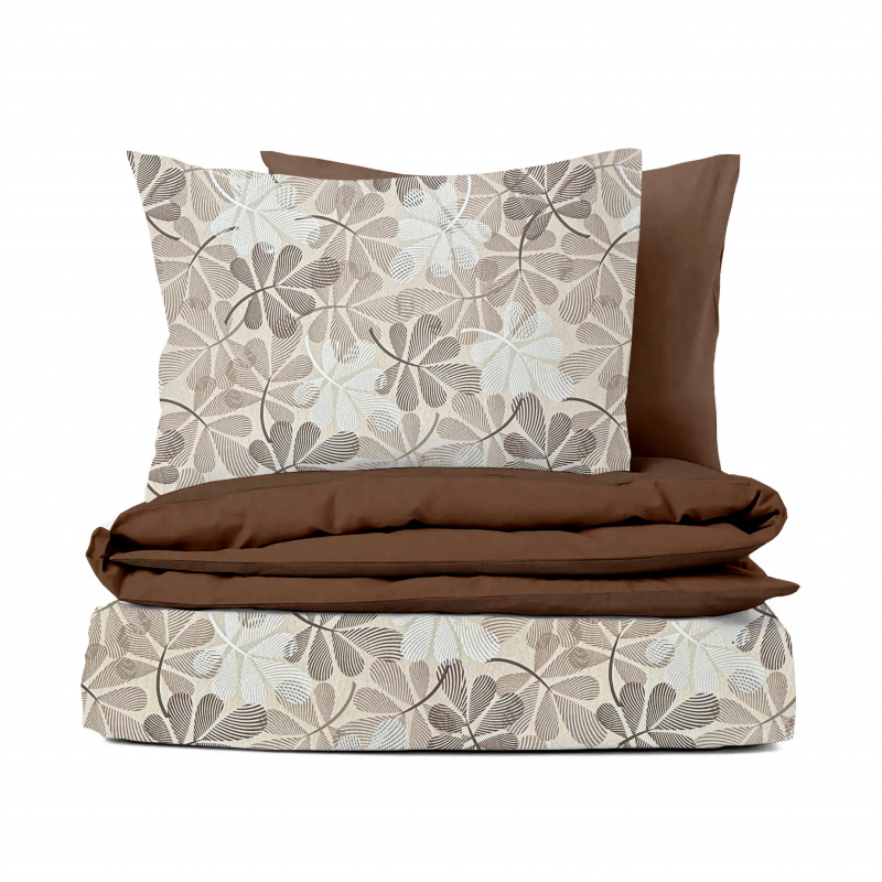 Ervi Bavlněné povlečení oboustranné - Listová poezie/hnědé